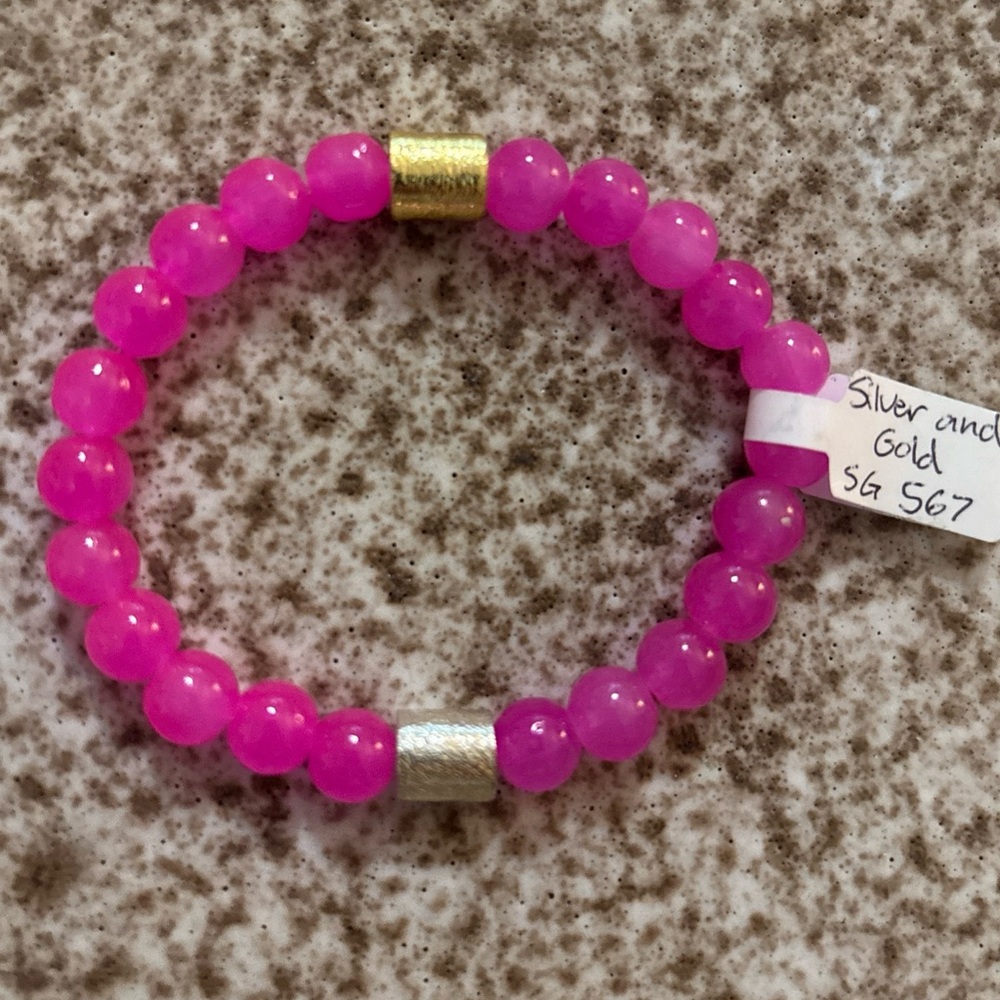 NWT Pink Beaded Bracelet with Silver and Gold Accents
